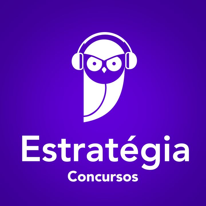 Logo do Estratégia Concursos, com a coruja branca em fundo roxo.