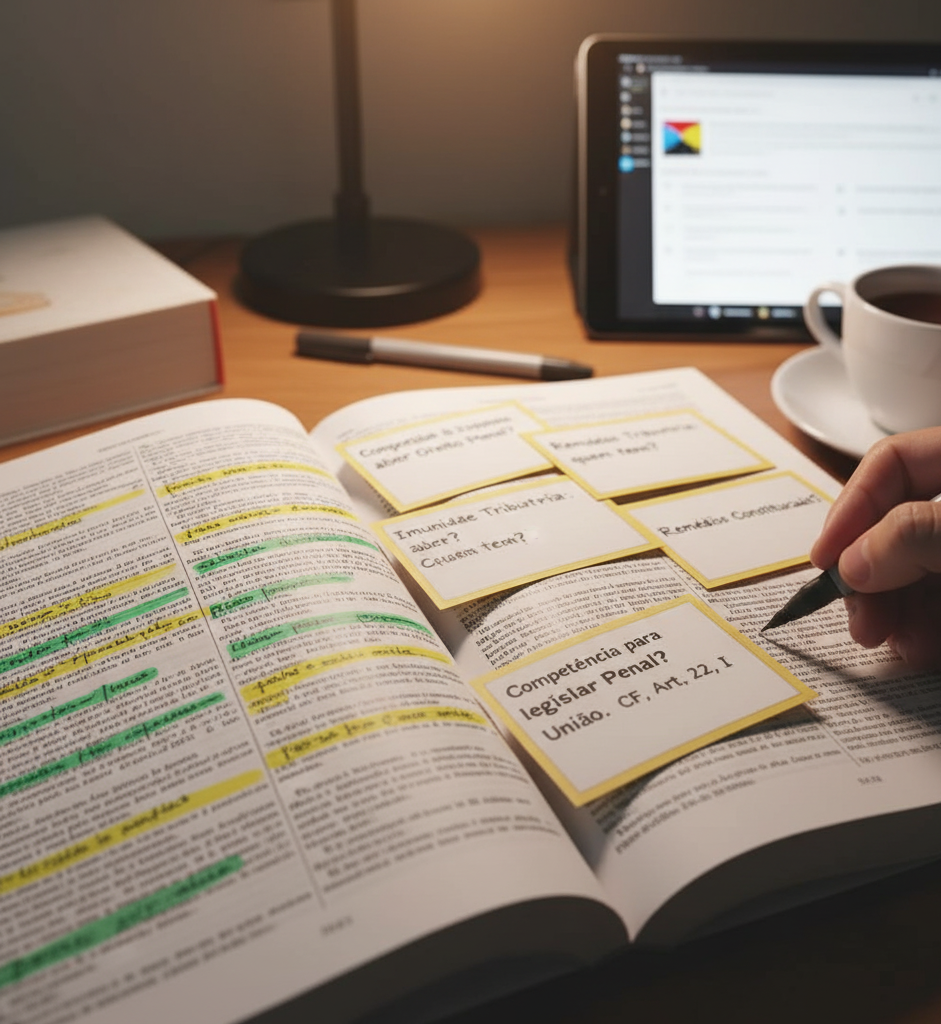 Estudo ativo da lei seca com grifos estratégicos para memorização em provas de concurso
